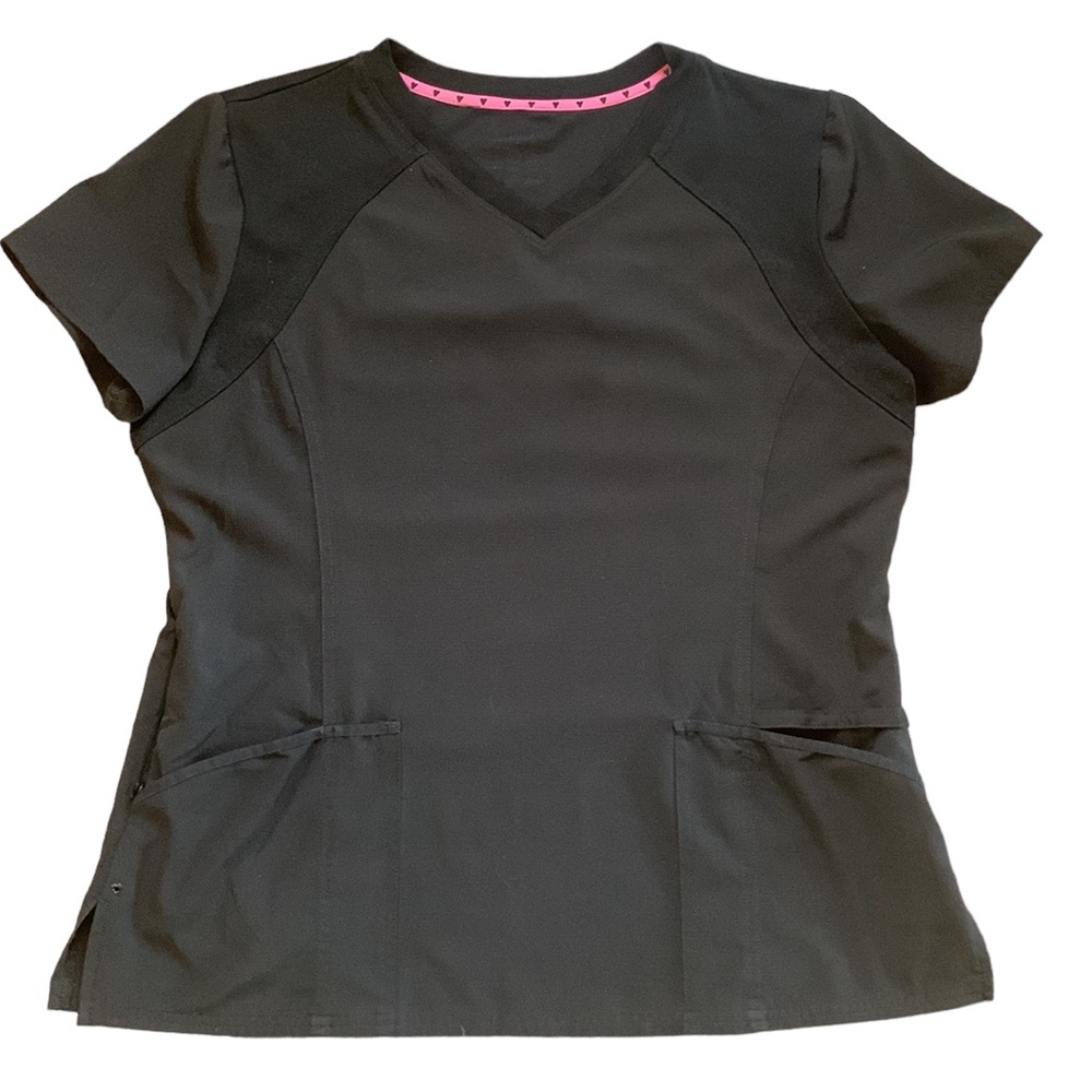 HeartSoul Black V-Neck Scrub Top with Pink Trim